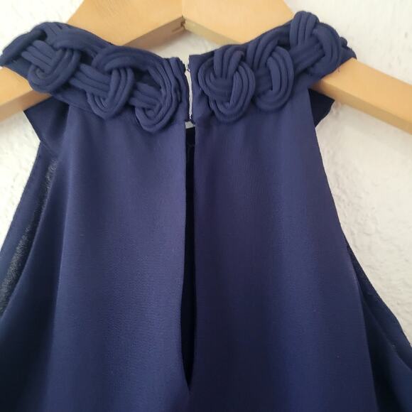 Naked Zebra Cold Shoulder Navy Blue Braided Neckline Top / Blouse Size Small - Picture 7 of 8